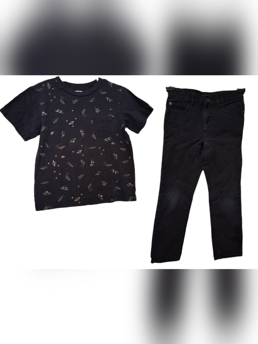Boys Size 5/6 Outfit Navy Short Sleeve Top With Black Skinny Jeans
